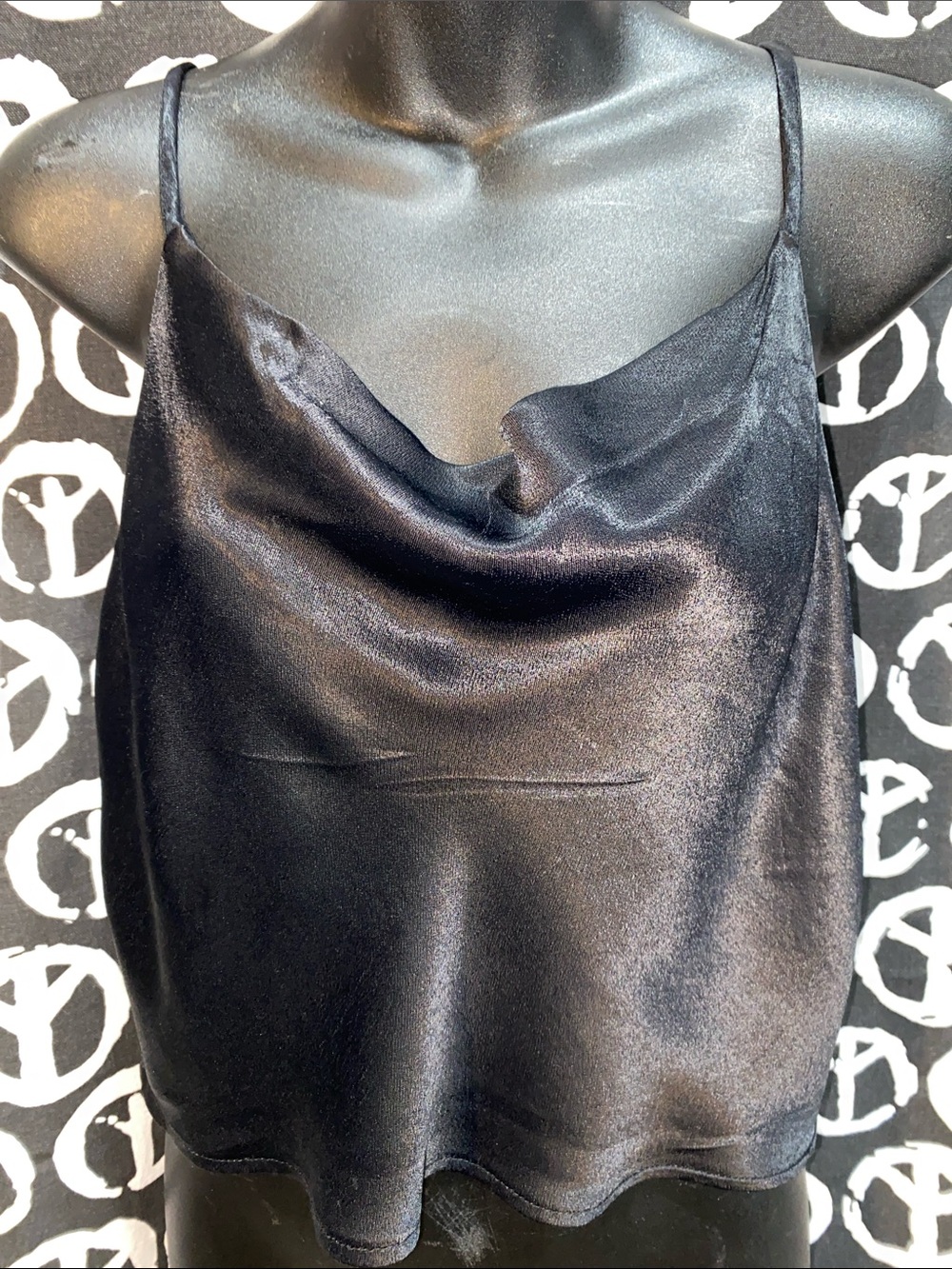 ZARA BLACK CROP SATIN CAMI SZ L